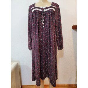 EILEEN WEST BLACK BUTTON FRONT   Knit Nightgown SIZE S #196